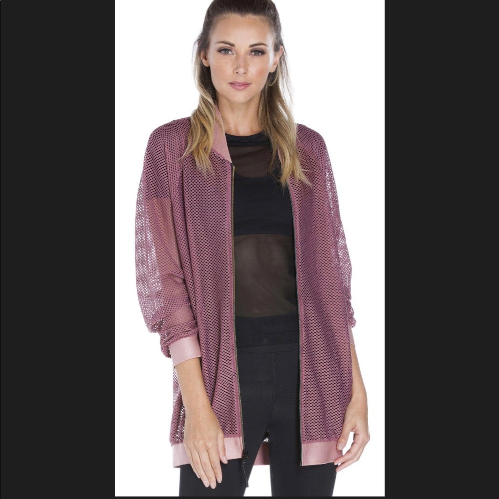 Koral Oversized Mesh Bomber Jacket in Rose Gold S